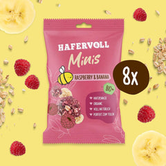 HAFERVOLL Minis Rzepak i Banan 8x 65g - Certyfikowane organiczne, z miodem, bez dodatku cukru, idealne do dzielenia się