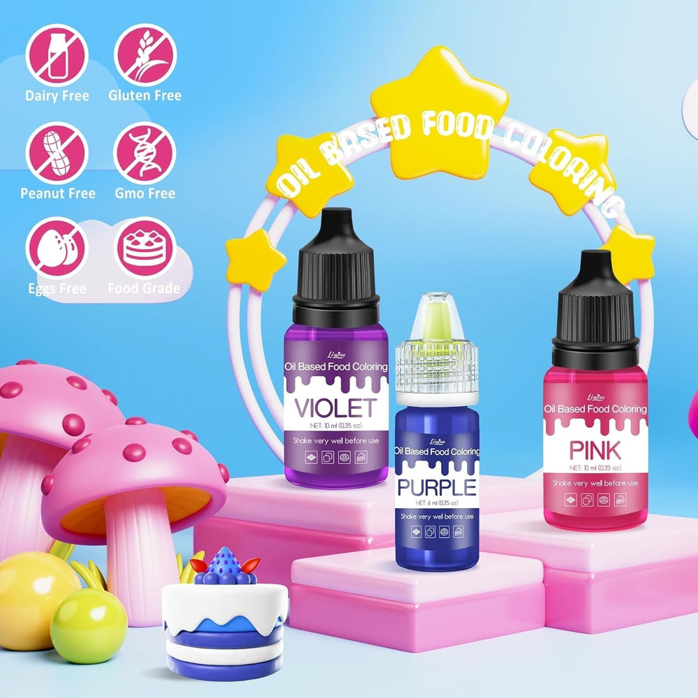 Fettlösliche Lebensmittelfarbe - 10 Farben Ölbasis Lebensmittelfarben Für Schokolade, Süssigkeit, Kuchen, Backen, Macaron - Konzentrierte Barwnik spożywczy Für Tortendeko, Buttercream, Fondant - Je 10Ml Naty Shop