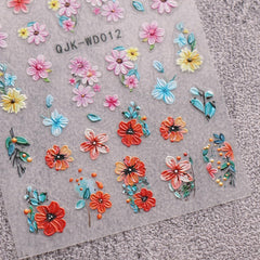 JMEOWIO Nagelsticker Blumen 6 Blatt Nail Art Sticker Selbstklebend Nagelaufkleber Sommer Blumen Dekoration Nageldesign Zubehör