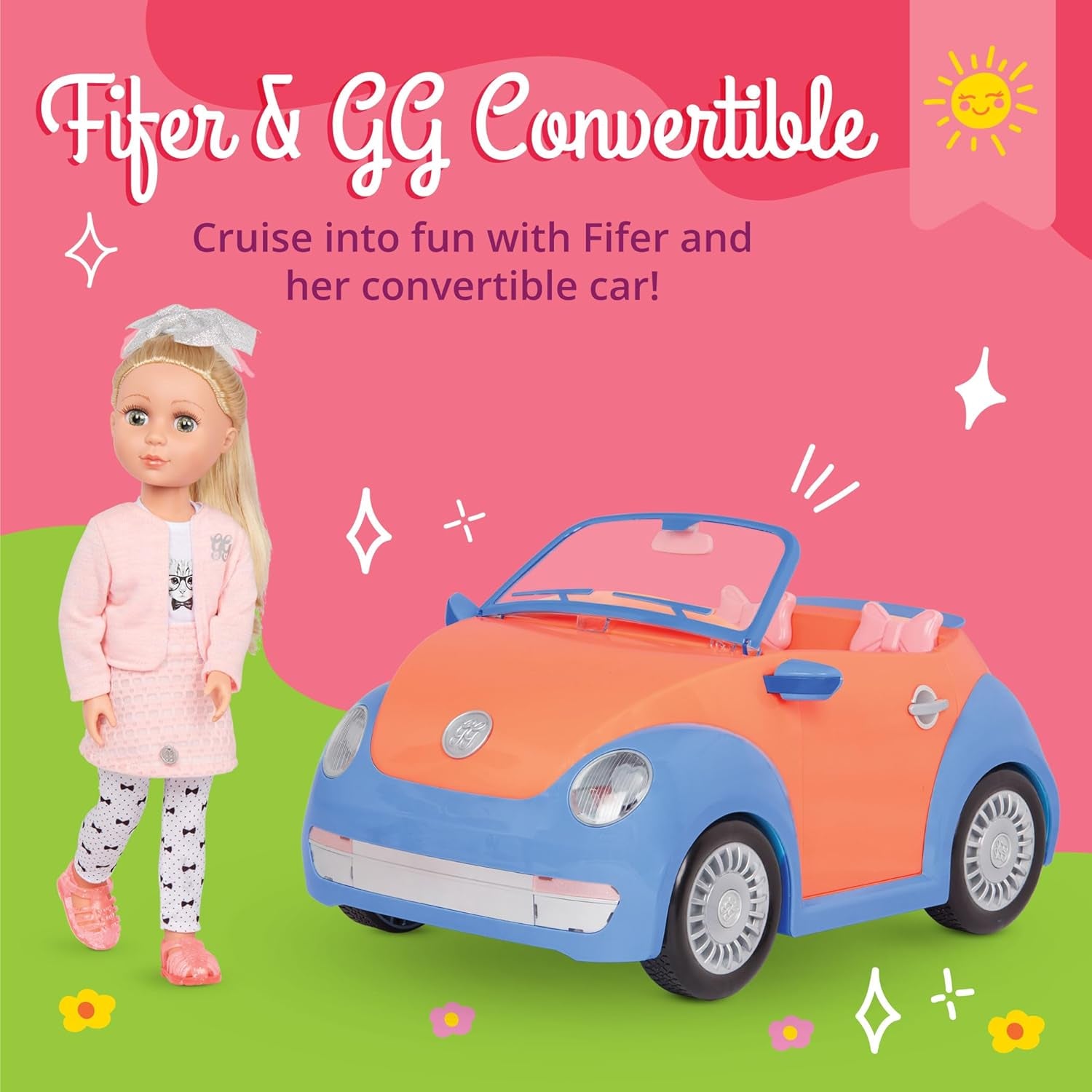 Glitter Girls - Fifer & GG Cabrio - 36 cm Puppe & Fahrzeug-Paket - Orangefarbener Oldtimer - 3 Jahre +