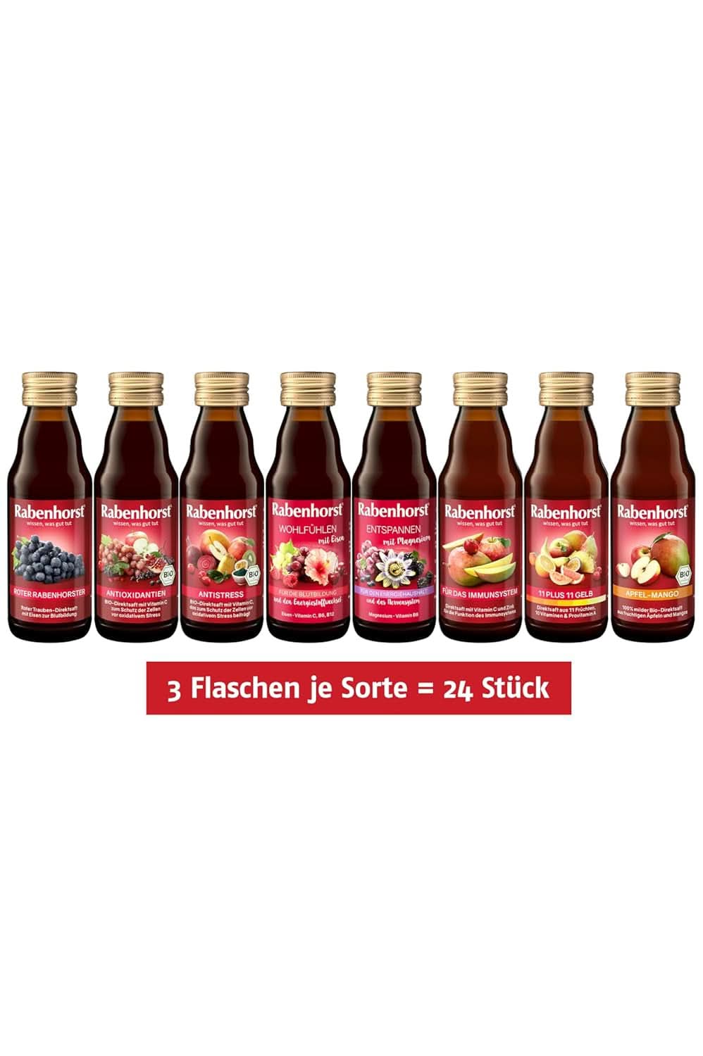 Minipakiet degustacyjny Rabenhorst, 8 odmian lub 3 butelki (24 X 125 ml) Napoje bezalkoholowe Naty Shop