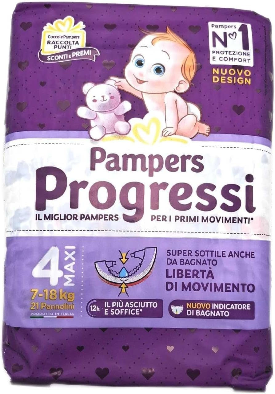 Pieluchy Pampers Progressi Maxi + 500 dodatkowych punktów przytulania, rozmiar 4 (7 – 18 kg), 126 pieluszek (rozmiar standardowy)