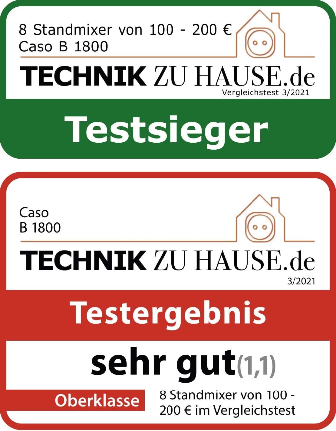 CASO B 1800 Powerblender-Set - Mikser stojący, 28 000 U/Min, Glasbehälter 1,75 L, Inkl. Trinkflasche Und Zerkleiner, Mixer Testsieger Mit Sehr Gut, Edelstahl Naty Shop