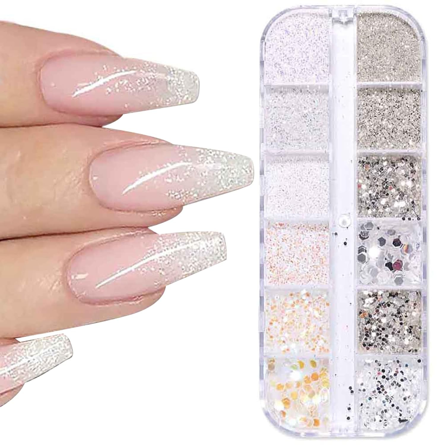 GZSY Nail Art Strasssteine Nagel Perlen Weiß 12Raster Nagel Charms Nageldesign Zubehör Perle Nail Art