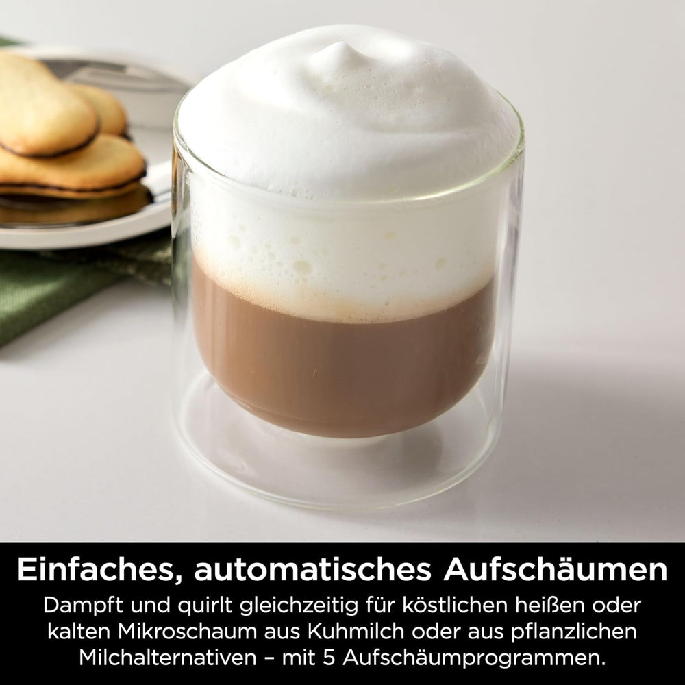 Aparat de cafea Ninja Luxe Pro 3 în 1 cu râșniță și spumator pentru latte, cappuccino, Cold Brew și espresso, ușor de utilizat, 5 presetări pentru spumator, argintiu, ES701EU