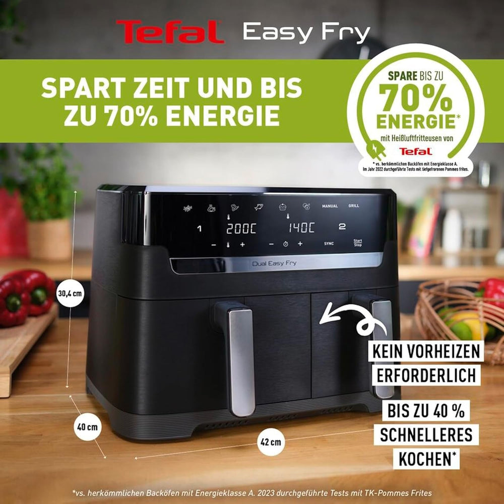 Frytownica na gorące powietrze Tefal Dual Easy Fry z dwiema komorami, pojemność 5,2/3,1 litra, dwie niezależne szuflady, 7 programów Sprzęt AGD Naty Shop