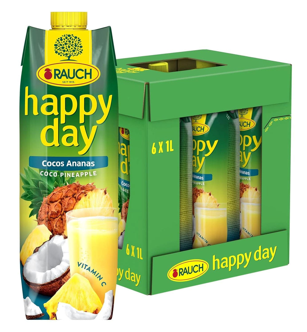 Rauch Happy Day Kokosowo-Ananas | Wycieczka na Karaiby | Sok owocowy ananasowy i woda kokosowa | 6 x 1 litr, Tetra Prisma Napoje bezalkoholowe Naty Shop