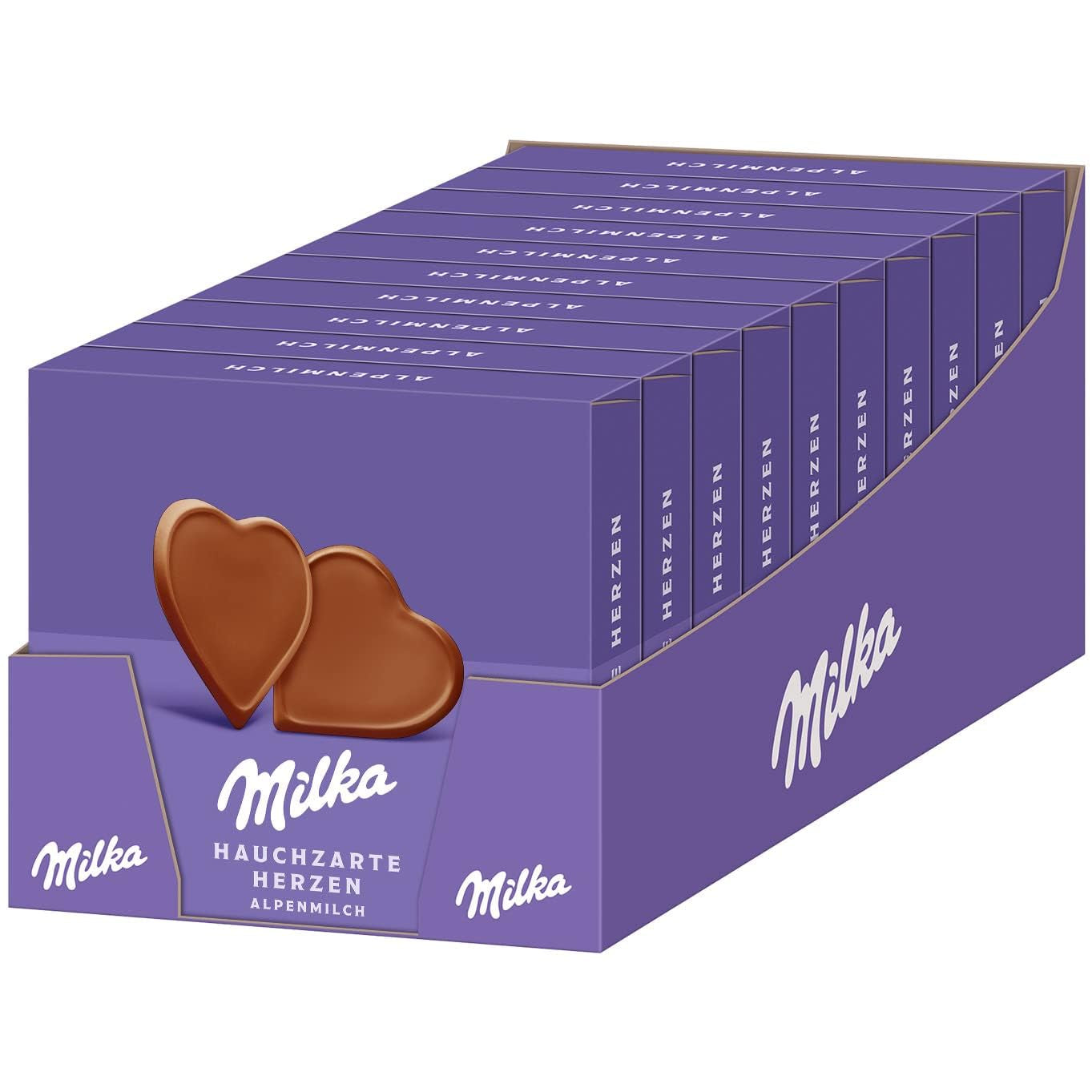 Milka I love Milka Hearts – Rozpływająca się w ustach czekolada z mleka alpejskiego i delikatnymi leśnymi orzechami laskowymi – 10 x 130g