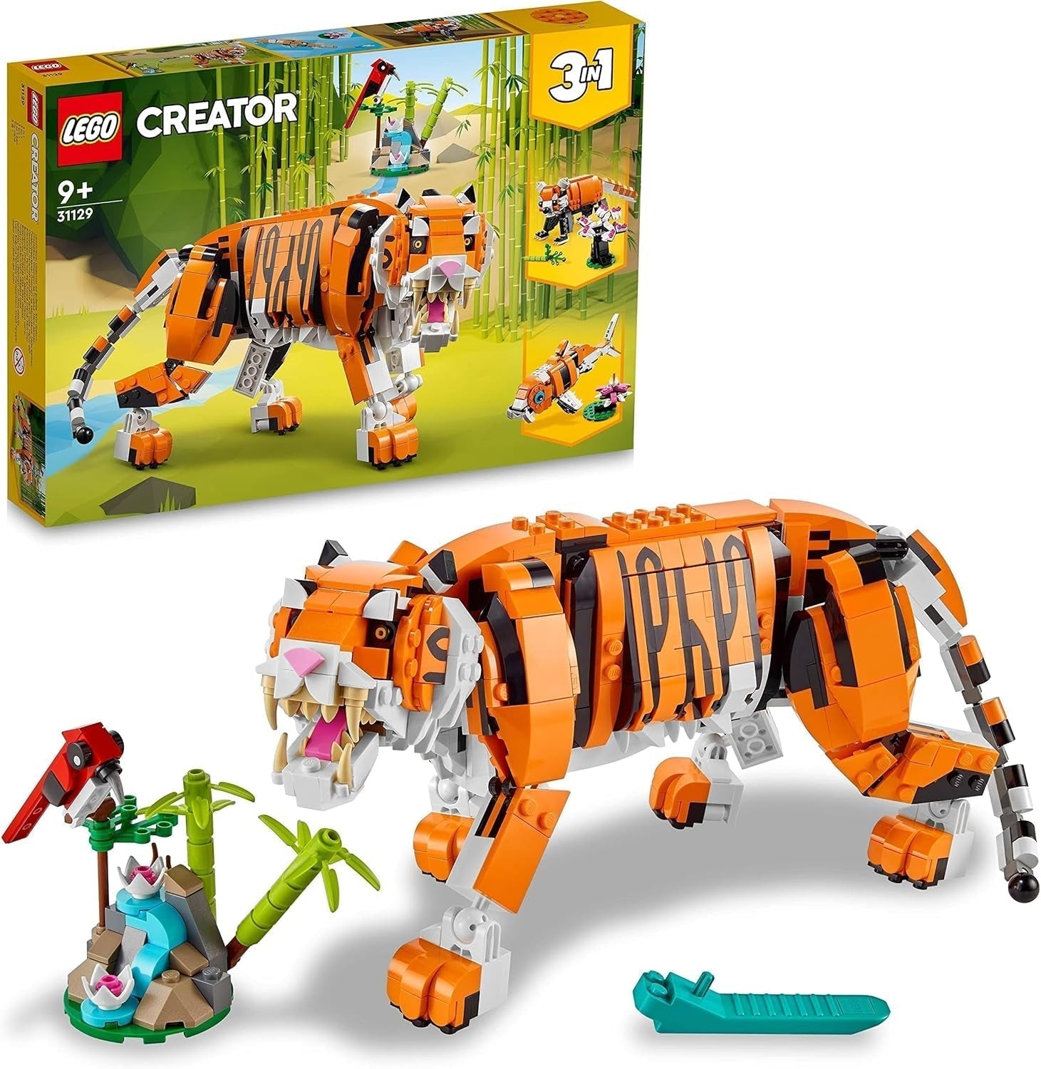 LEGO 31129 Creator Majestic Tiger, Panda or Fish Zestaw figurek zwierząt 3 w 1 dla dzieci Chłopcy i dziewczęta Zabawka do budowania zwierząt Zestawy do budowania Besuche den LEGO-Store Single