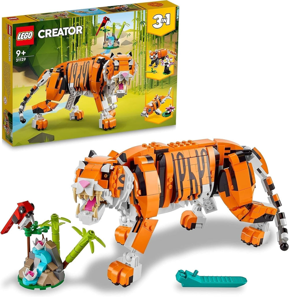 LEGO 31129 Creator Majestic Tiger, Panda or Fish Zestaw figurek zwierząt 3 w 1 dla dzieci Chłopcy i dziewczęta Zabawka do budowania zwierząt Zestawy do budowania Besuche den LEGO-Store Single