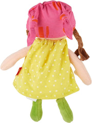 SIGIKID 39411 Păpușă mică moale pentru fete, jucărie pentru bebeluși, recomandată de la 6 luni, galbenă