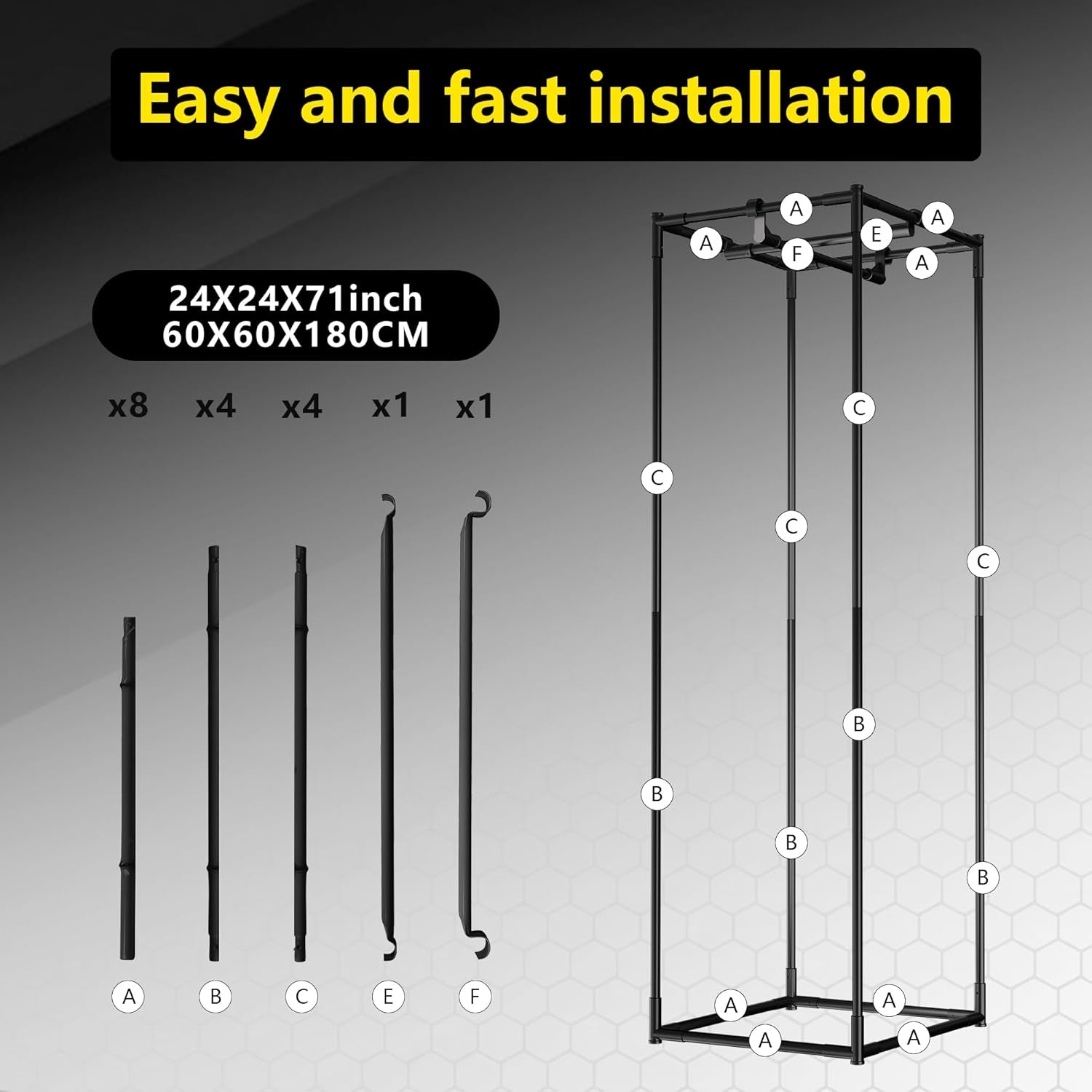 Namiot do uprawy 60x60x180 cm, materiał Oxford 600D z poliestrową folią odblaskową, stalowe rurki 22 mm, otwory wentylacyjne i okna widokowe, namioty do uprawy do hydroponiki, szklarni i ogrodów wewnętrznych