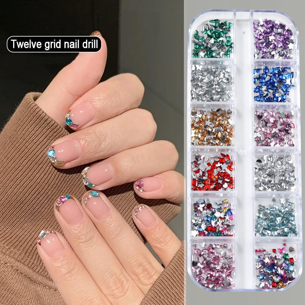 2000Pcs Bunte Strasssteine Nägel Glitzersteine Nail Charms Nailart Edelsteine Nagel Steine Glitzer Steine Nagel Charms Nägel Zubehör Kristalle Diamant Nageldesign Strass Nail Art Rhinestones Nail Gems
