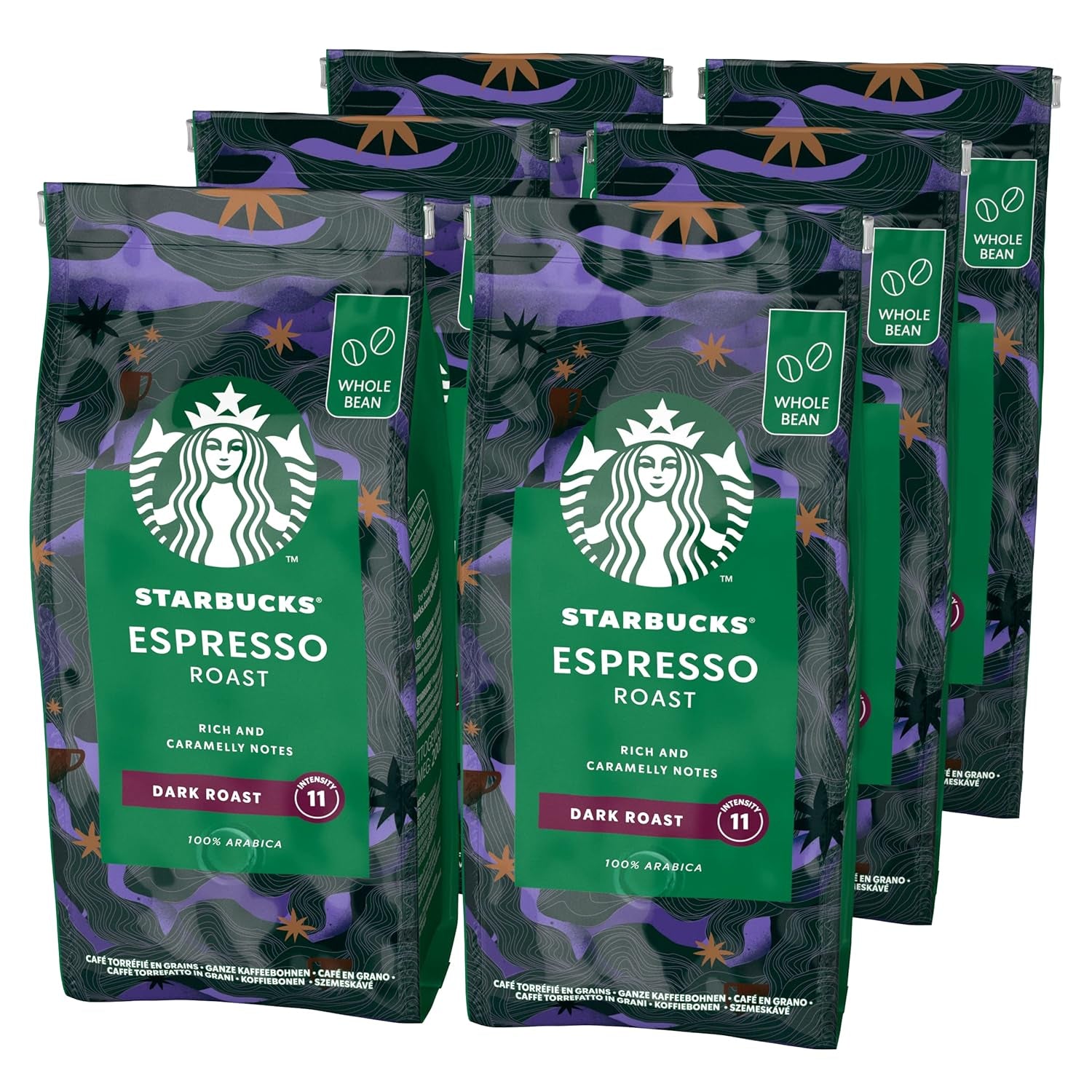 STARBUCKS Espresso Roast, Prăjire Neagră, Boabe Întregi de Cafea 200g (Pachet de 6)
