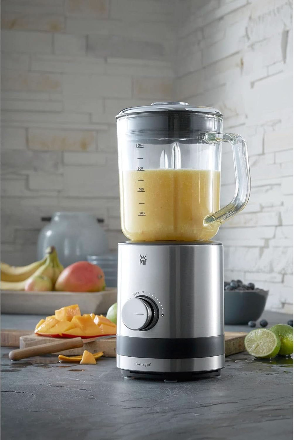 WMF Küchenminis Kompaktmixer, Mini mikser stojący, 400 Watt, mikser stojący Klein, Glasbehälter 0,8 L, Pulsstufe, Cromargan Matt Kitchen Naty Shop