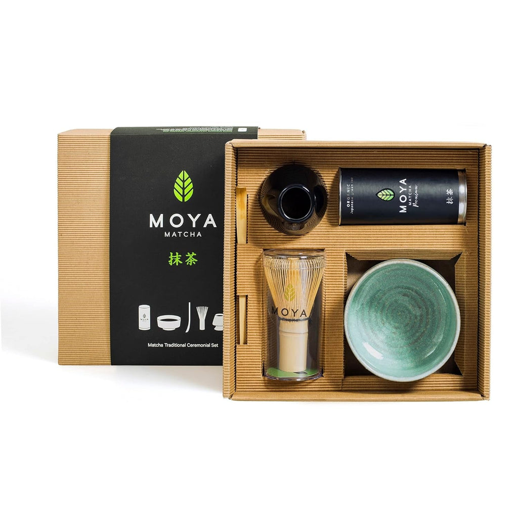 Set de ceai Moya Matcha Pudră verde organică | BIO 30G Clasa tradițională (II) | Ambalaj + bol Matcha + bătător de bambus | Set pentru prepararea Matcha