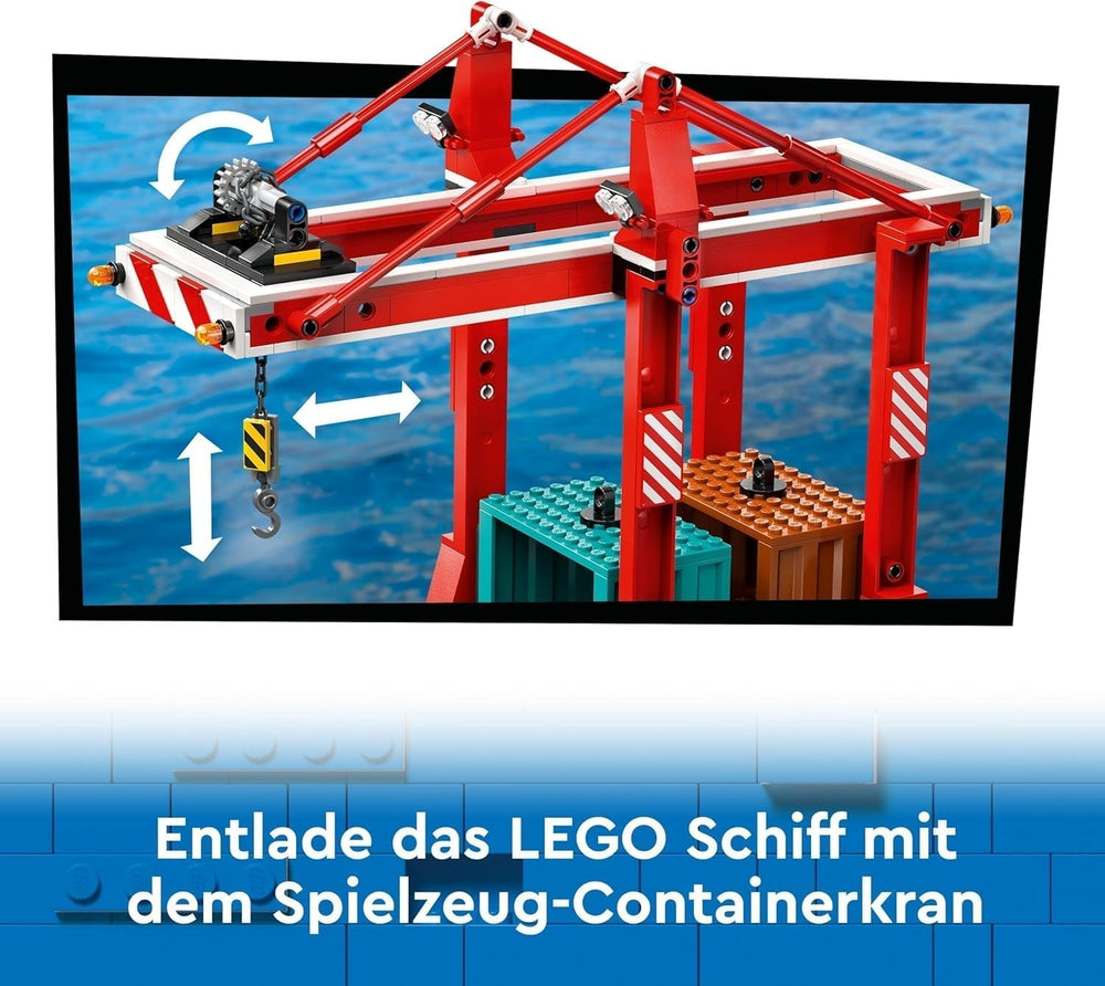 LEGO City port ze statkiem towarowym, zabawka do budowania dla chłopców i dziewcząt od 8 lat, pomysł na prezent dla dzieci, dźwig kontenerowy, zabawkowy statek i 8 minifigurek 60422 Zestawy do budowania Besuche den LEGO-Store