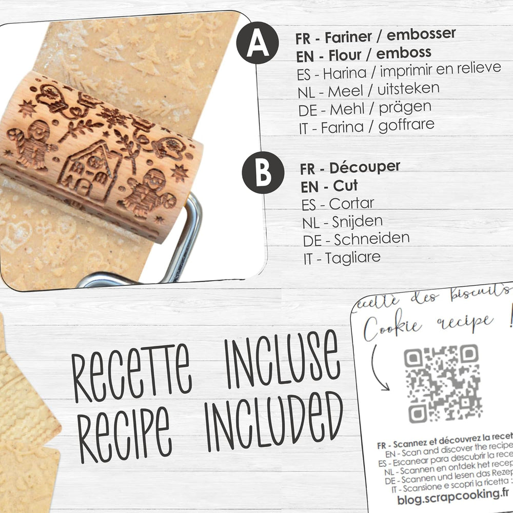 ScrapCooking 3798 Zestaw świątecznych ciasteczek – 3 Mini-Gebäckrollen aus Holz mit Motiven – Dekos mit Prägung – Form für Kekse, Sandgestrahlt, Kekse