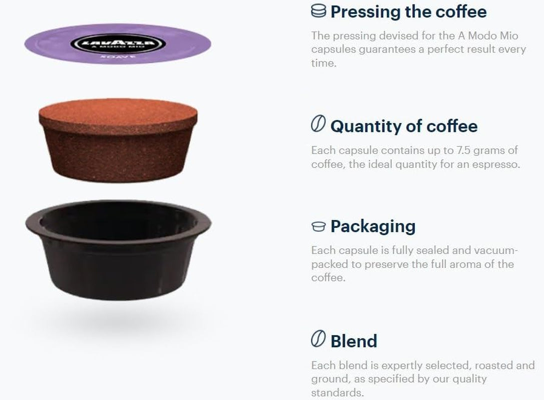 Lavazza, A Modo Mio Soave 256 Kaffeekapseln, für einen leichten und eleganten Espresso mit aromatischen Noten von Blumen, 100% Arabica, Intensität 5/13, mittlere Röstung, 16 Packungen mit je 16