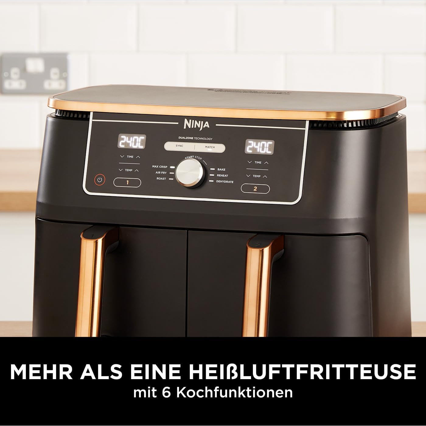 Ninja Foodi AF400EUCP MAX Dual Zone Air Fryer, 9.5L Airfryer, 2 compartimente, cu clește, acoperire neaderentă Electrocasnice Naty Shop