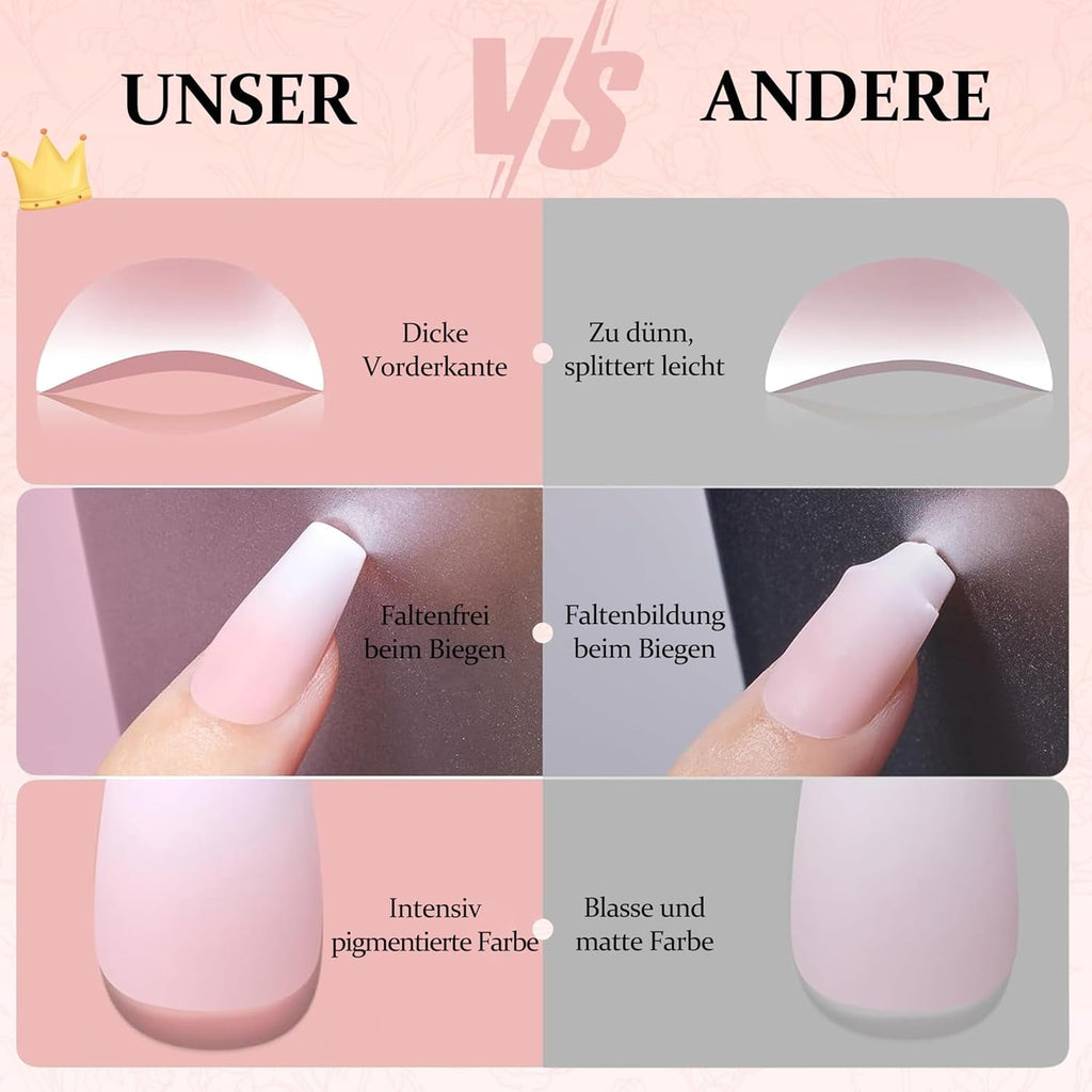 Set 240 de bucăți de unghii pătrate cu gradient, unghii artificiale alb nud cu gradient pentru lipire cu stilou cu ulei, unghii false naturale medii ombre pentru femei DIY (Nude Square)