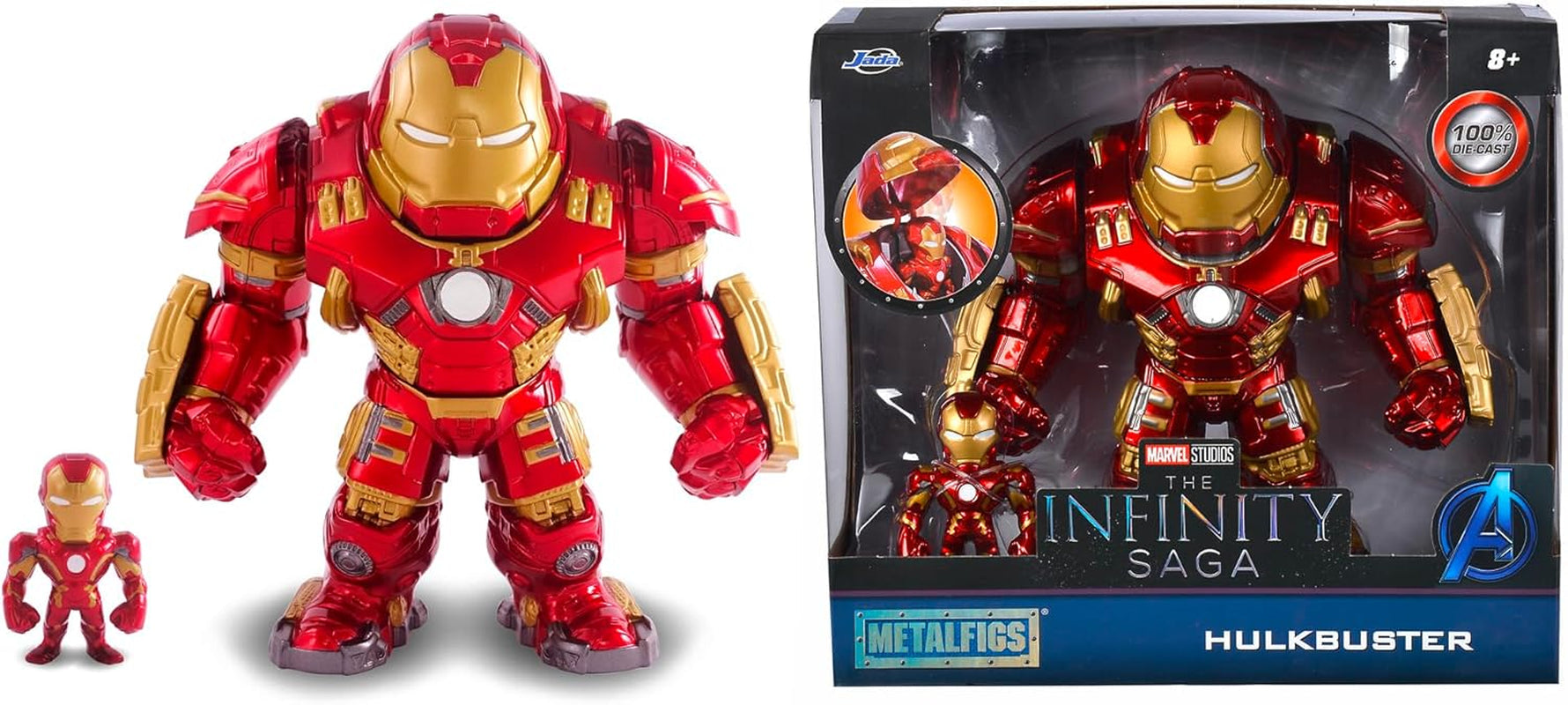 Jada Toys Marvel Figurka Hulkbuster i Ironman, otwarty i zamknięty hełm, figurki kolekcjonerskie, zestaw, odlew ciśnieniowy, czerwony, rozmiar: 6-calowe figurki Hulkbuster i 2-calowe figurki Ironman Naty Shop