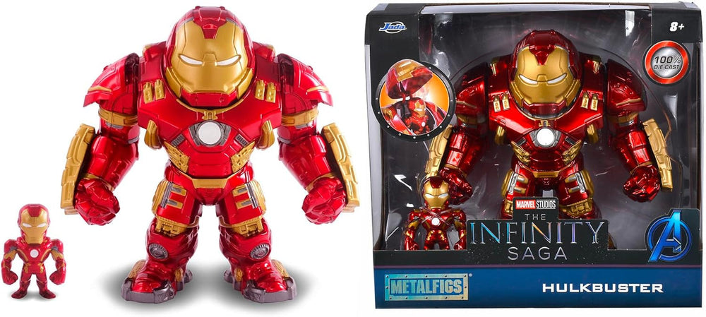 Jada Toys Marvel Figurka Hulkbuster i Ironman, otwarty i zamknięty hełm, figurki kolekcjonerskie, zestaw, odlew ciśnieniowy, czerwony, rozmiar: 6-calowe figurki Hulkbuster i 2-calowe figurki Ironman Naty Shop