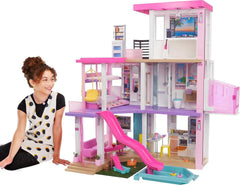 Casă de vis Barbie (114 cm), casă de păpuși cu 3 etaje, piscină, tobogan, lift pentru scaun cu rotile, 75 de accesorii, păpuși, potrivită ca și cadou pentru copii cu vârsta de 3 ani și peste, GRG93