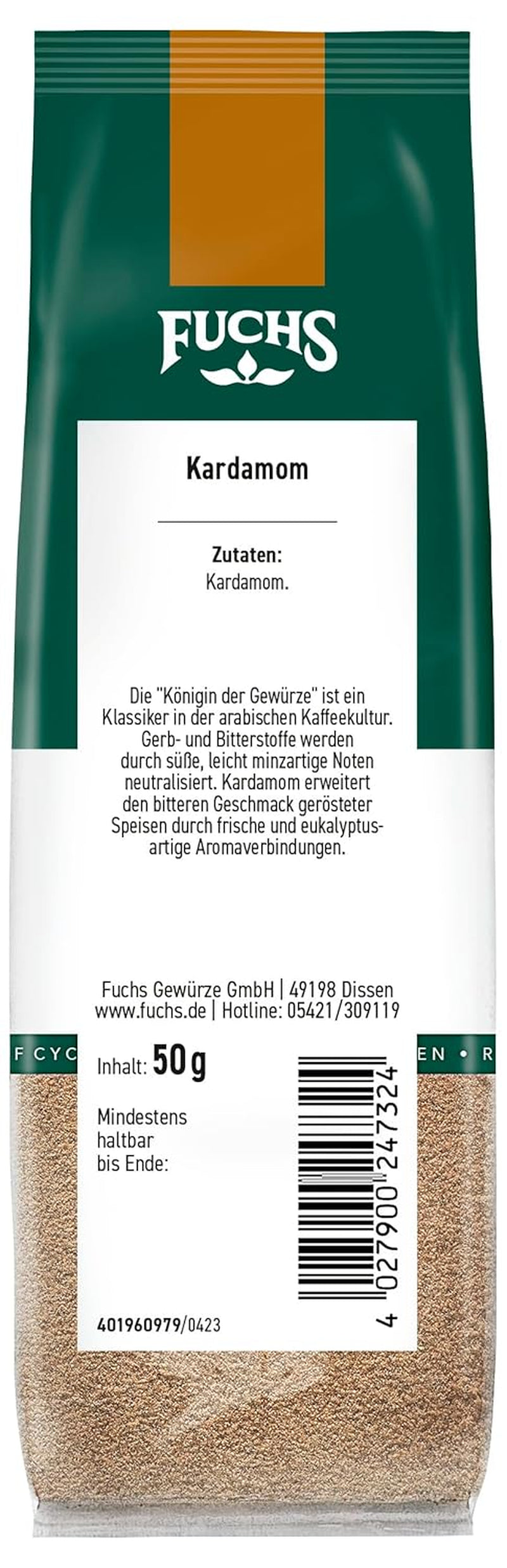 Fuchs Gewürze - Kardamom gemahlen im recyclebaren Nachfüllbeutel - 50 g
