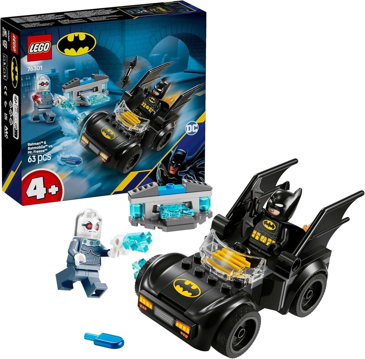 LEGO DC Batman: Batman i Batmobil kontra. Mr. Freeze — Samochodzik superbohatera z 2 minifigurkami — Miotacz lodu z elementami ognia — Prezent dla chłopców i dziewcząt od 4. roku życia 76301 Zestawy do budowania Besuche den LEGO-Store Domyślny tytuł sklepu