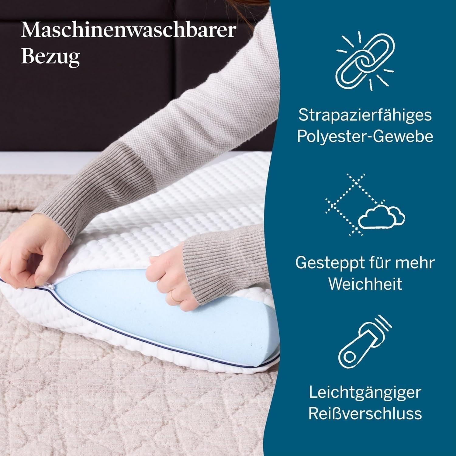 Pernă LUCID din spumă cu memorie cu gel 40x60 cm – respirabilă – efect răcoritor – husă lavabilă – pernă certificată Oeko-Tex, albă