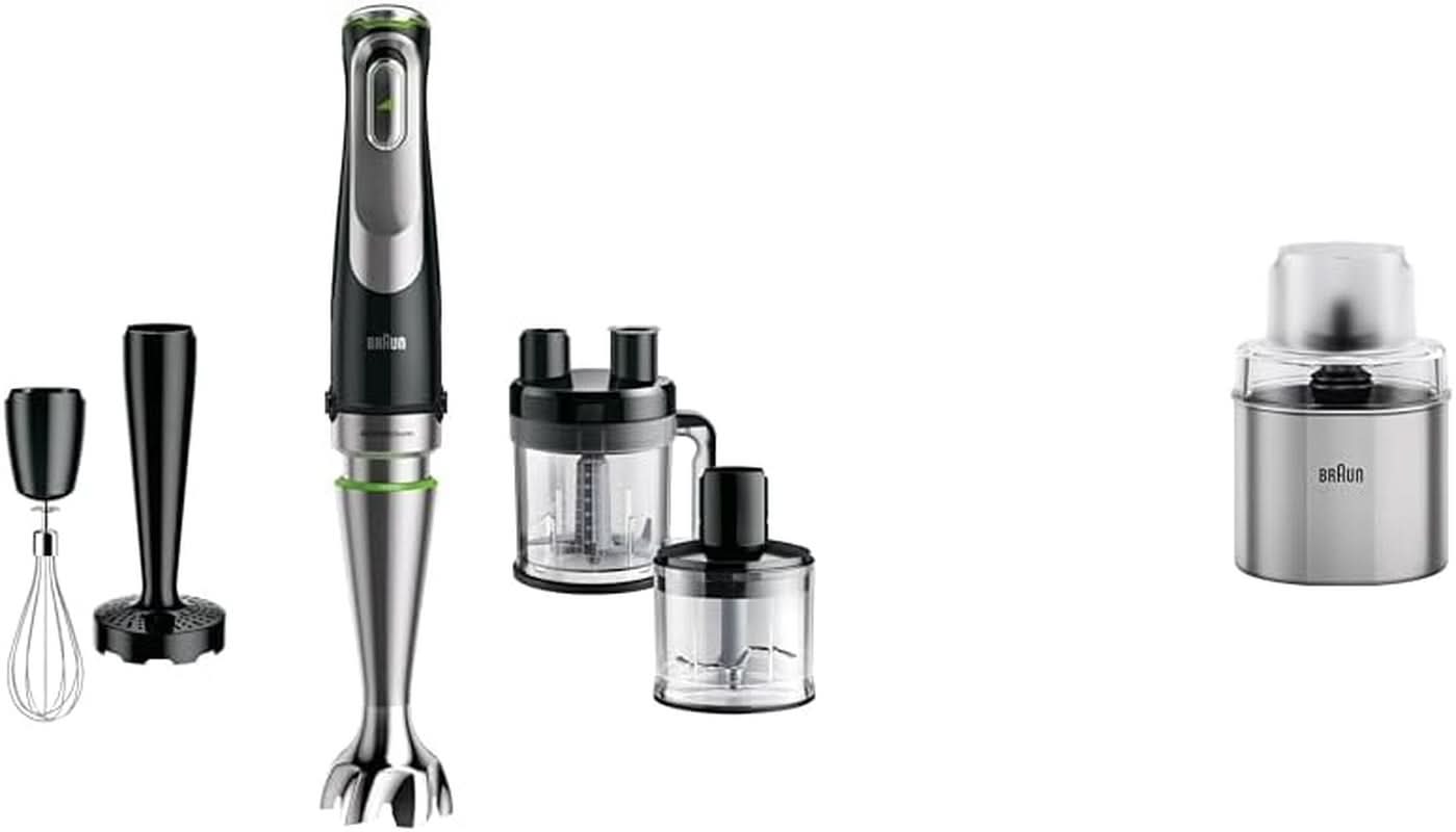 Braun Multiquick 9 MQ 9147X – Mit Stabmixer 5 w 1 Mit Standmixer-Aufsatz, Zerkleinerer, Kartoffel- & Gemüsestampfer & Schneebesen, Stufenlose Geschwindigkeitssenstellung, 1200 W, Schwarz/Edelstahl Kitchen Naty Shop Bundle Mit Kaffee- Und Gewürzmühlen 5-w-1 Inkl. Küchenmaschinen-Aufsatz