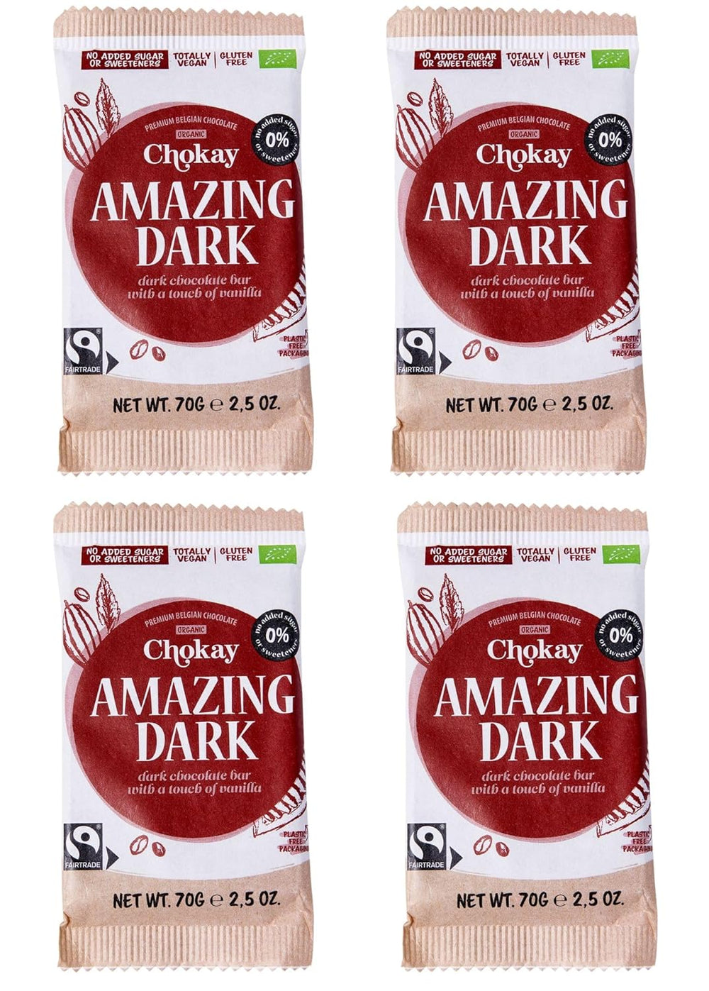 Organic Bar - 4-częściowy zestaw próbników/Amazing Black, orzech laskowy, karmel pekan, solony migdał/bez dodatku cukru, bez słodzików/WEGAŃSKI, BEZGLUTENOWY I SPRAWIEDLIWY HANDEL / 4 x 70g