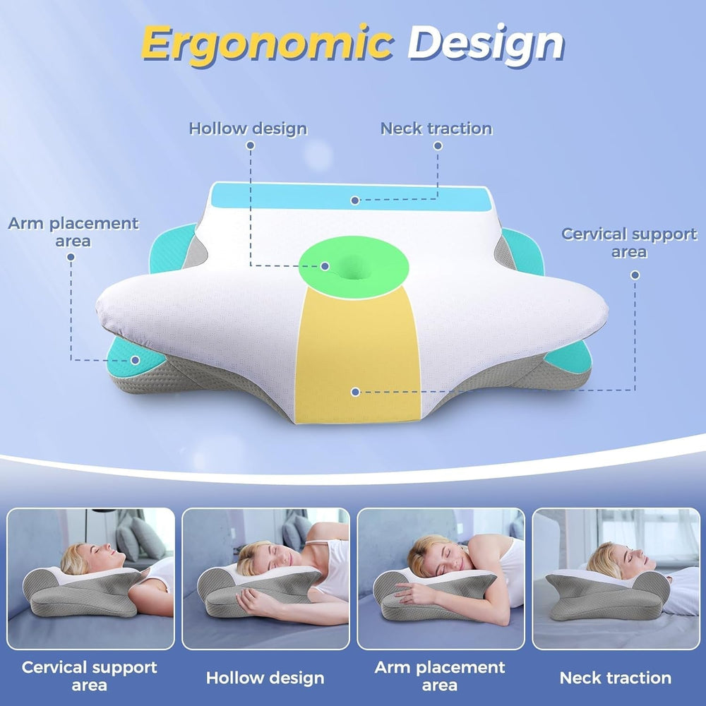 SAHEYER Pernă pentru gât, 2 în 1 Pernă ergonomică pentru susținerea gâtului și pernă pentru rularea gâtului, pernă ortopedică pentru dormitul lateral, pernă din spumă de memorie pentru dormitul lateral, dorsal și abdominal Perne ortopedice cervicale Naty Shop