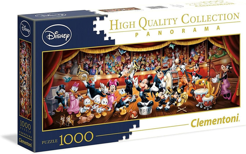 Clementoni 39445 Panorama Disney Orchestra - Puzzle 1000 piese de la 9 ani, puzzle pentru adulți cu imagine panoramică, joc de îndemânare pentru întreaga familie, ideal ca perete mural Puzzle Naty Shop