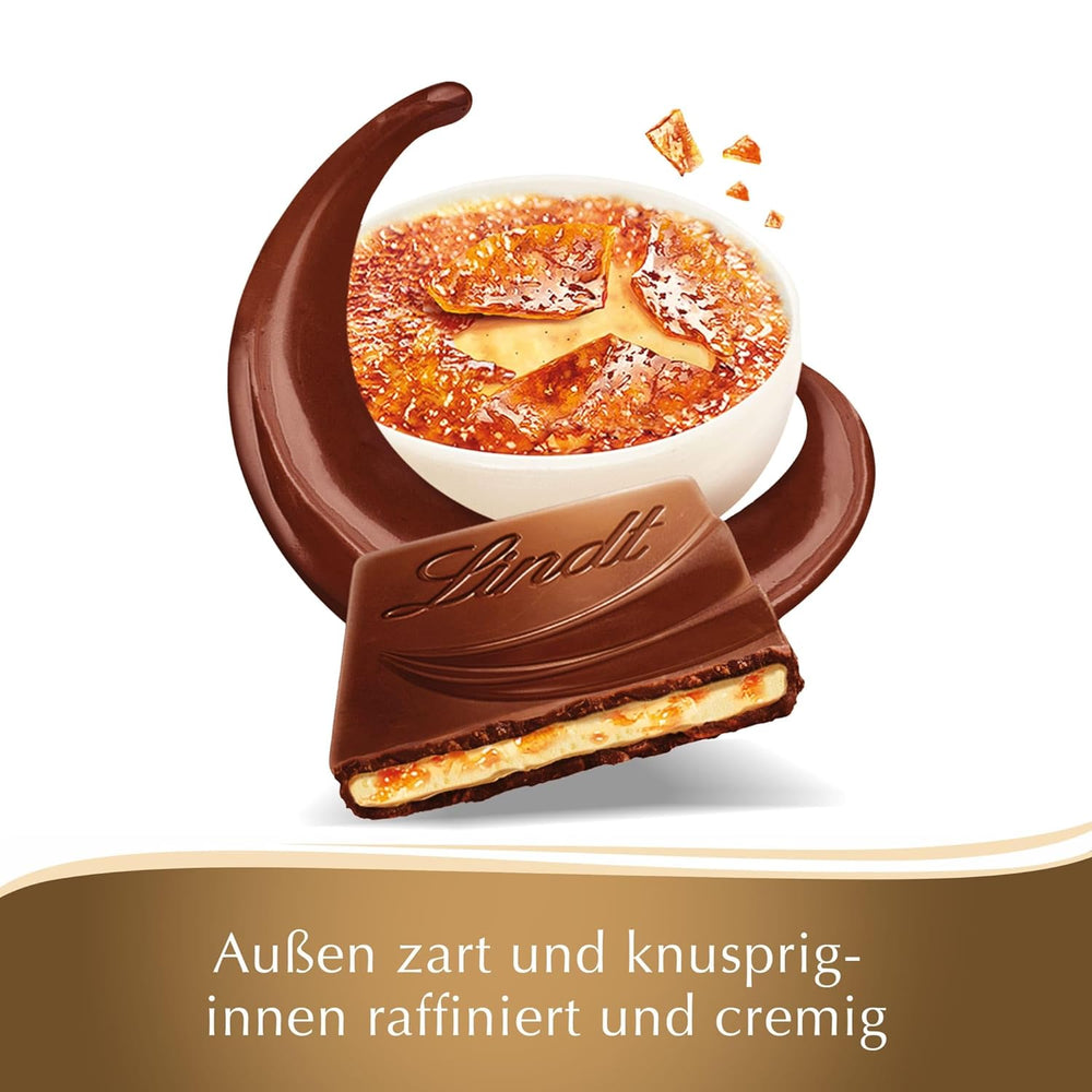 Batonik Crème Brûlée Lindt Czekolada Kreacja | Nadzienie Crème Brûlée z chrupiącym karmelem, oblane najlepszą mleczną czekoladą | Tabliczka czekolady | Prezent czekoladowy, 150g