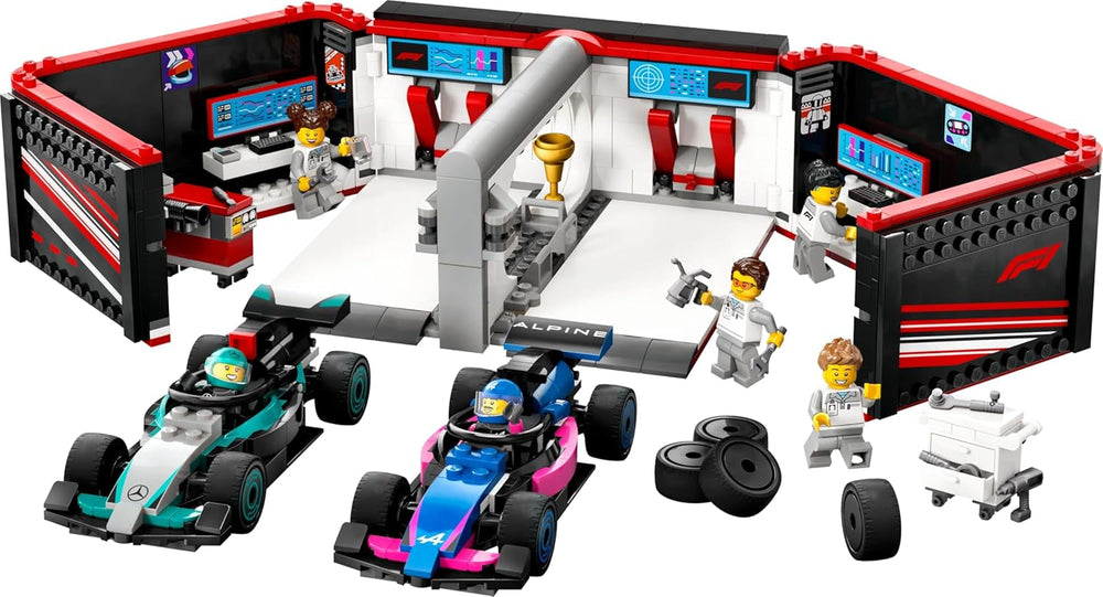 LEGO City Garaż F1 z samochodami wyścigowymi Mercedes-Amg i Alpine - Samochód wyścigowy Formuły 1 z 2 kierowcami i 4 mechanicznymi minifigurkami - Prezent dla chłopców i dziewcząt w wieku 7+ oraz fanów 60444 Besuche den LEGO-Store Zestawy konstrukcyjne