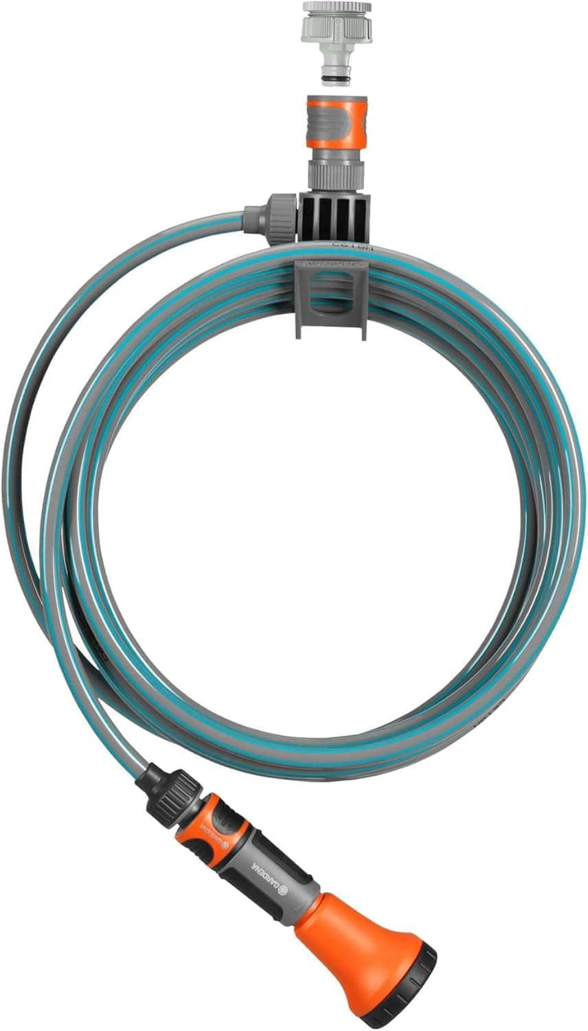 Set complet furtun spiralat Gardena 4647-20, cu retragere automată a furtunului, cu duză de pulverizare și racord robinet (lungime furtun: 10 m, diametru furtun: 9 mm, set: da)