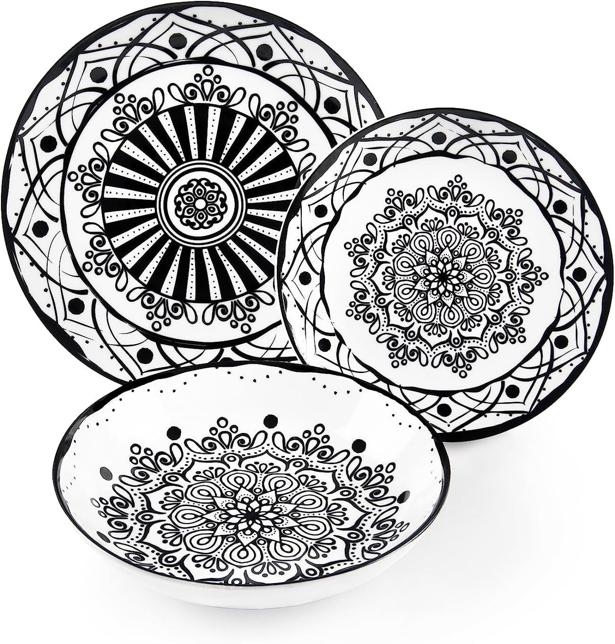 Excelsa Boheme Noir Teller-Set, 18-teilig, Porzellan, Schwarz