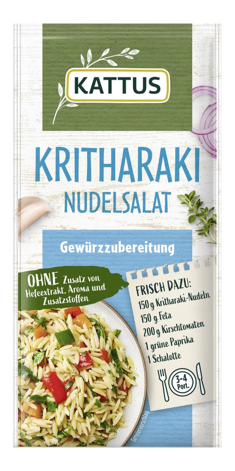 - Kritharaki-Nudelsalat Gewürzzubereitung | Przyprawa na 3-4 porcje | Ohne Zusatz von Fefeextrakt, Aroma und Zusatzstoffen | 12 g w torbie