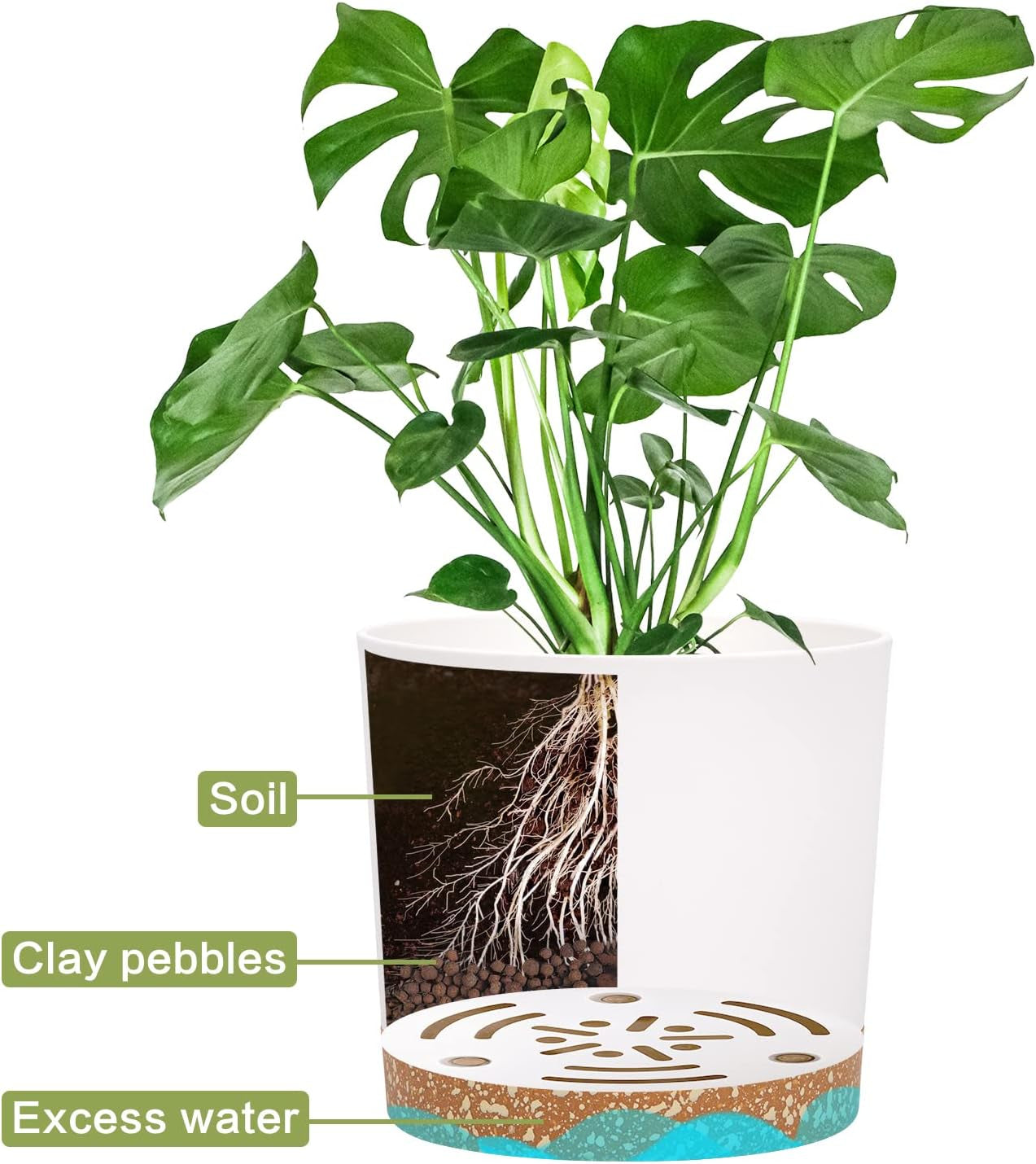 Zestaw 2 doniczek o średnicy 12,7 cm, doniczki doniczkowe z otworami drenażowymi i zdejmowaną podstawą, nowoczesne dekoracyjne podstawki do donic ogrodowych na zewnątrz (białe 12,7 cm)