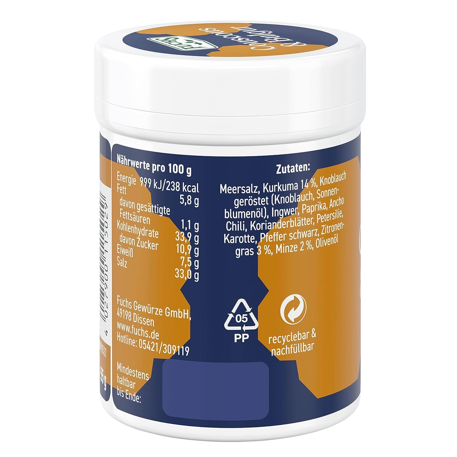 Fuchs Spices Gourmet Selection Bliski Wschód/Afryka - Mieszanka przypraw do kuskusu i bulguru Mieszanka przypraw do wielokrotnego napełniania do przyprawiania potraw bulgur Wegańskie 55g