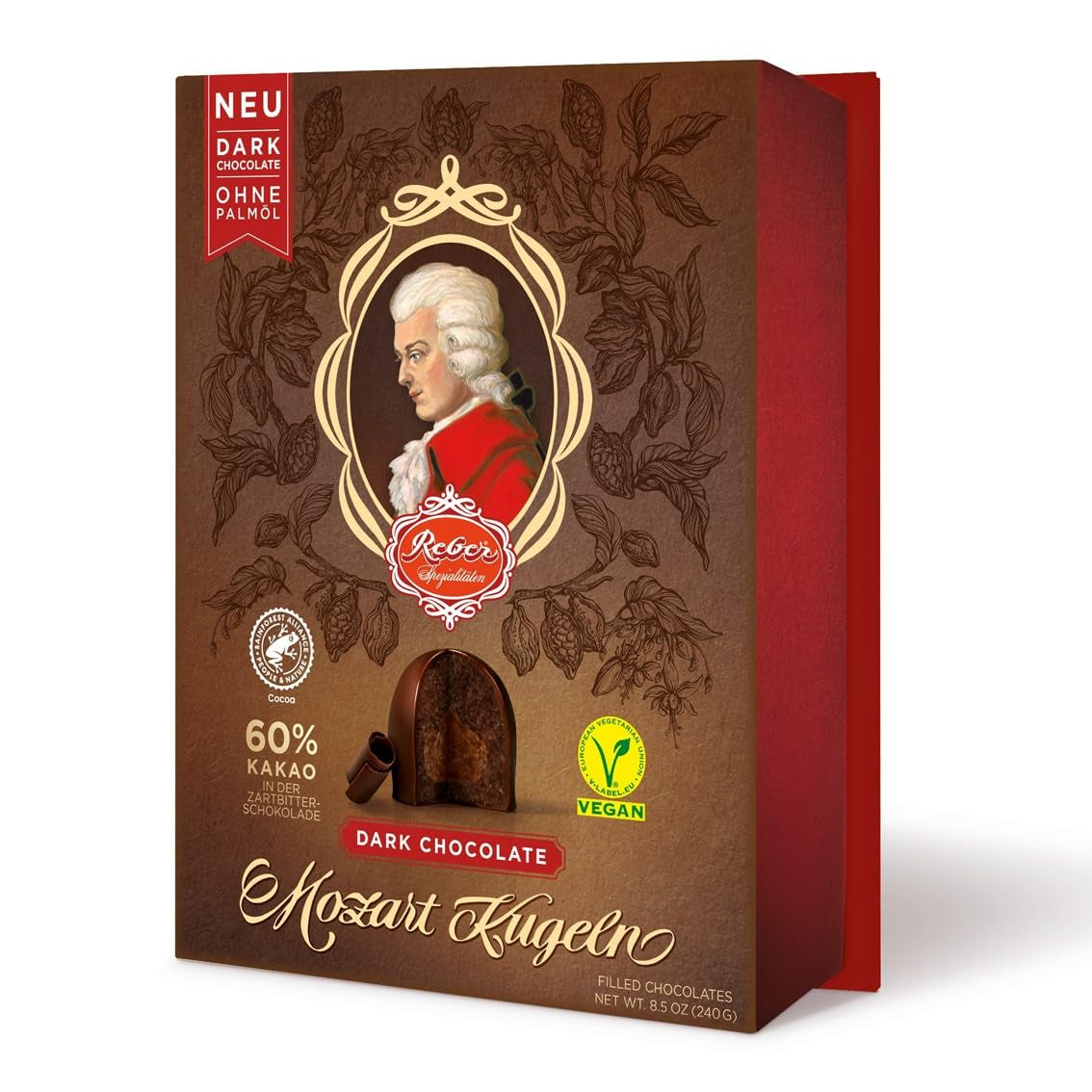 Kulki Reber Mozart z gorzką czekoladą, opakowanie 6 szt. z marcepanem i nugatem, wegańskie - 1 x 120 g