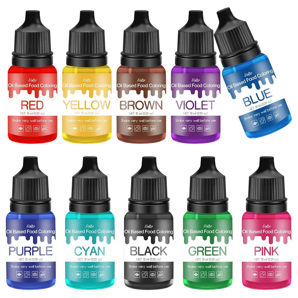 Fettlösliche Lebensmittelfarbe - 10 Farben Ölbasis Lebensmittelfarben Für Schokolade, Süssigkeit, Kuchen, Backen, Macaron - Konzentrierte Barwnik spożywczy Für Tortendeko, Buttercream, Fondant - Je 10Ml Naty Shop 10 ml (opakowanie 10Er)