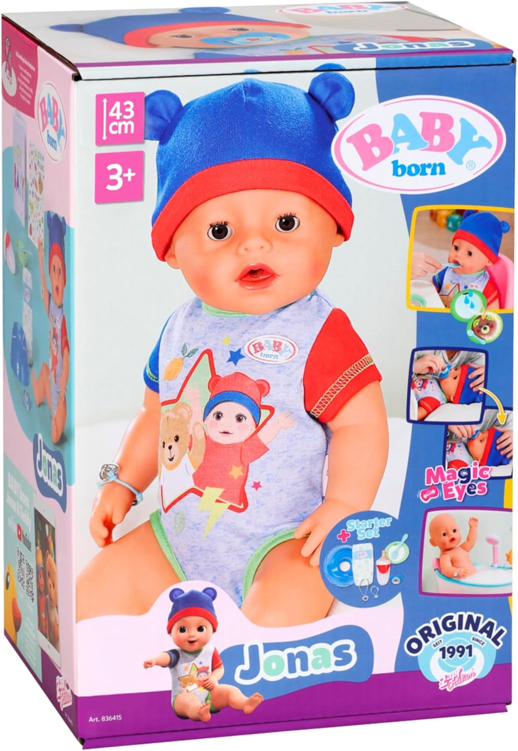 BABY Born Jonas - păpușă bebeluș 43 cm - 10 funcții, inclusiv accesorii și saltea - Funcționează complet fără baterii - Potrivit pentru copii cu vârsta de 3 ani și peste