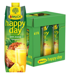 Rauch Happy Day Ananas | Eksplozja tropikalnych smaków | Wykonane w 100% z zagęszczonego soku ananasowego | 6 x 1 litr, Tetra Prisma Napoje bezalkoholowe Naty Shop
