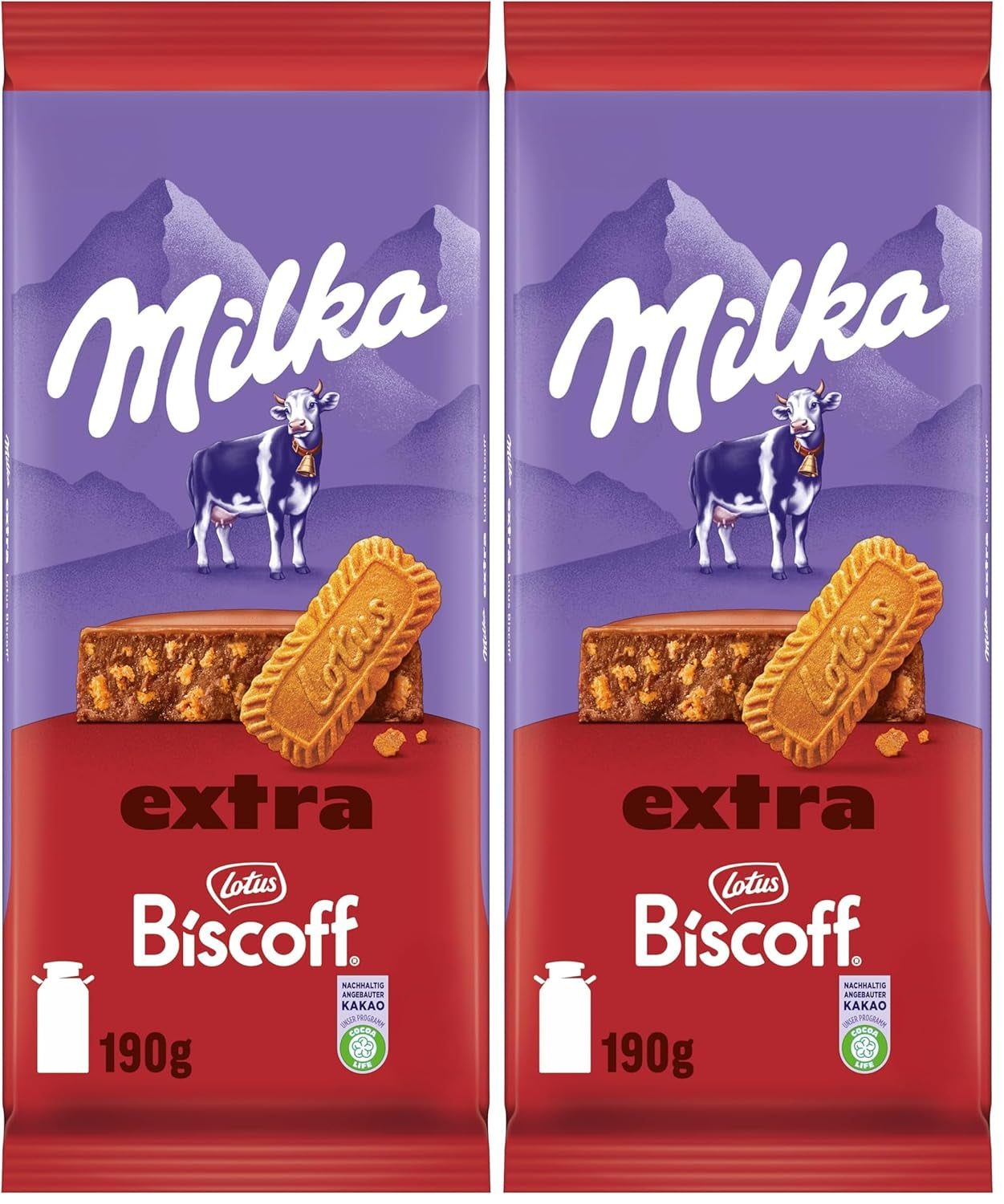 Milka Extra Biscoff Chocolate – Alpejska czekolada mleczna z chrupiącymi kawałkami ciastek Lotus Biscoff – 190g