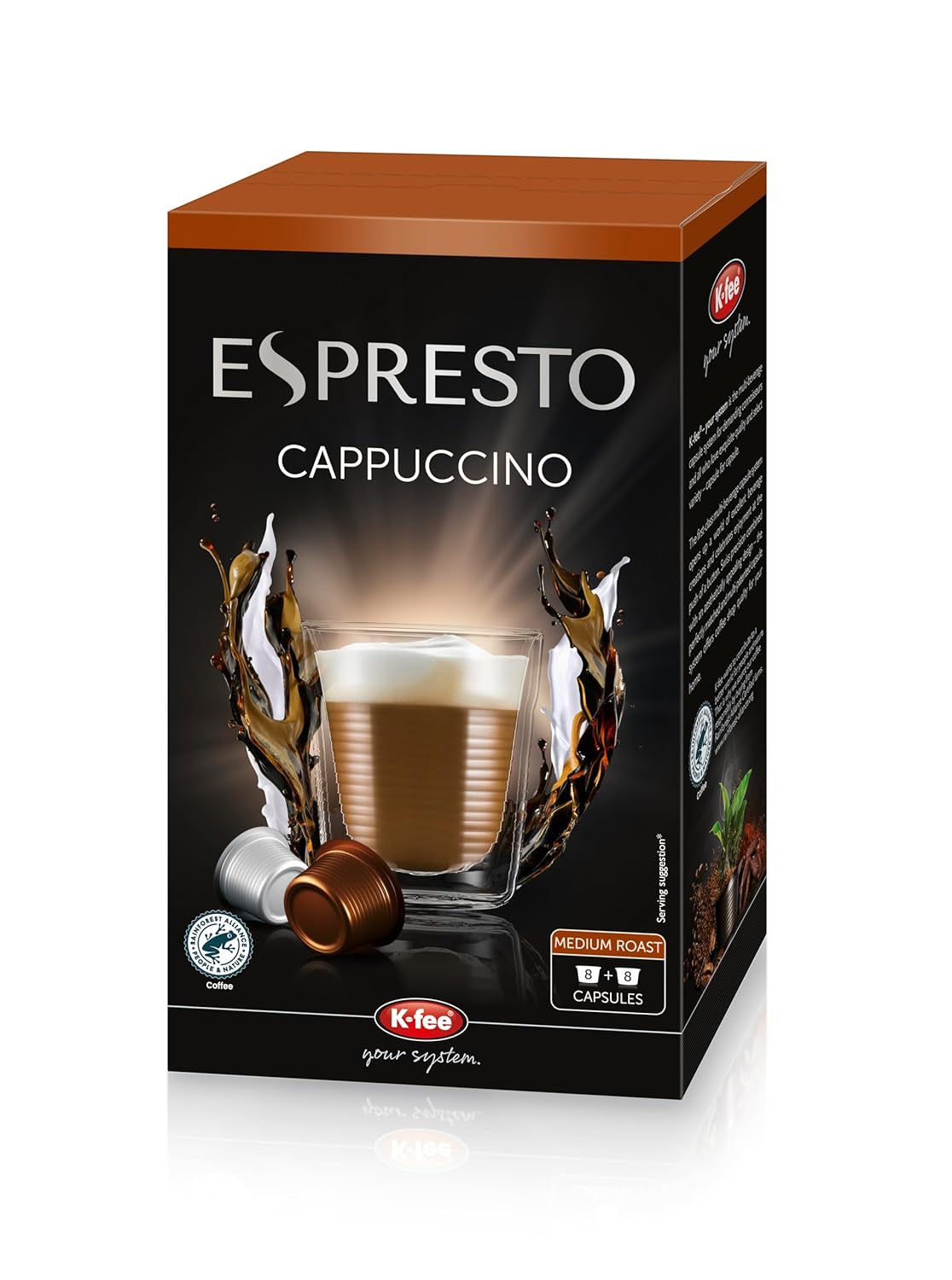ESPRESTO Cappuccino, kompatibel mit K-fee & ALDI EXPRESSI*, RFA zertifiziert, 48 Kaffee-Kapseln & 48 Milch-Kapseln