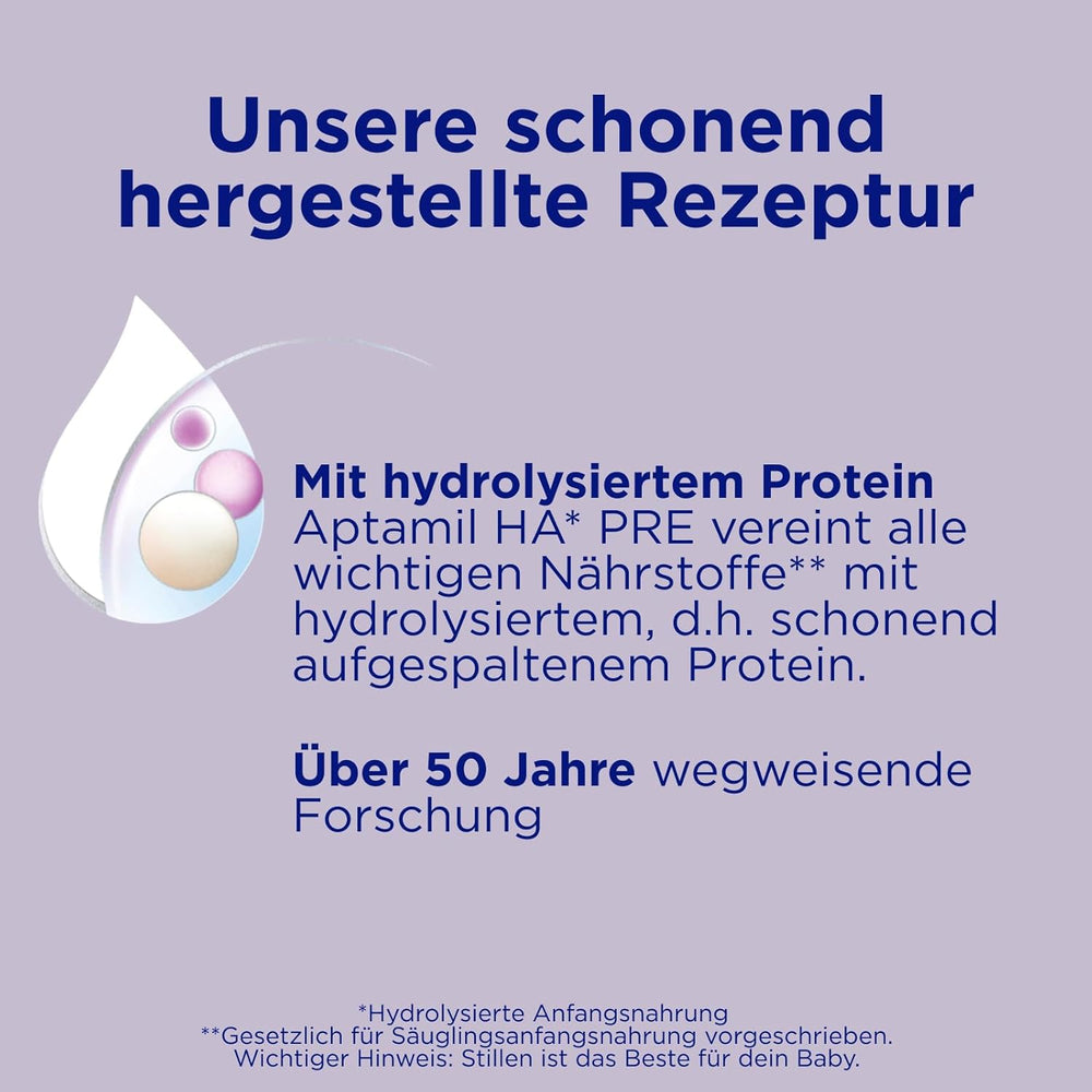Aptamil HA PRE – Anfangsmilch von Geburt an, Mit DHA, Nur Lactoza, Ohne Palmöl, Babynahrung, Milchpulver, 1x 800 g