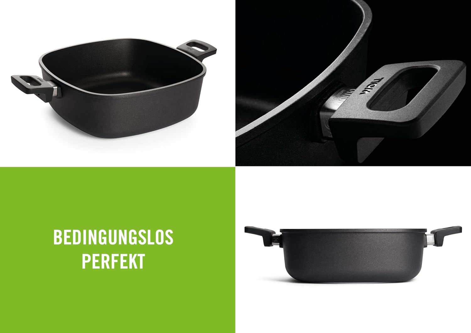 Woll Nowo Titanium Guss-Kasserole Viereckig - Induktiv -, 28 X 28 Cm, 10 Cm Hoch, 6.0 Liter, Mit 2 Seitengriffen - Geeignet Für Alle Herdarten, Aluminium, Backofenfest, Schwarz Formy i blachy do pieczenia Naty Shop